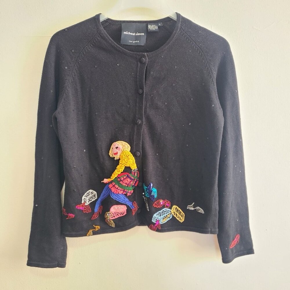 Michael Simon New York Women’s Sequined & Beaded Slipper Cardigan Size S Black